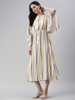 SHOWOFF - Womens Midi Striped Multi Boat Neck Kaftan Dress