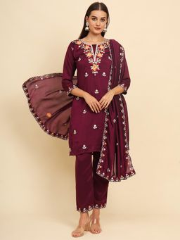 VAIRAGEE - Silk Blend Embroidered Work Kurta with Dupatta (Set of 3)