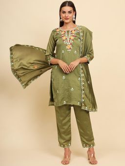 VAIRAGEE - Silk Blend Embroidered Work Kurta with Dupatta (Set of 3)
