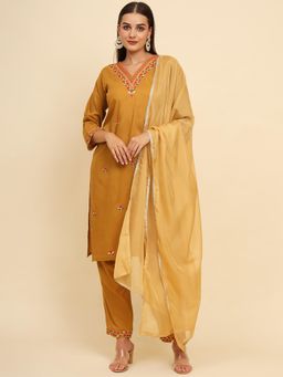 VAIRAGEE - Cotton Embroidered Work Kurta with Dupatta (Set of 3)