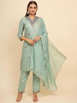 VAIRAGEE - Cotton Embroidered Work Kurta with Dupatta (Set of 3)