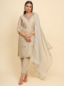 VAIRAGEE - Cotton Embroidered Work Kurta with Dupatta (Set of 3)
