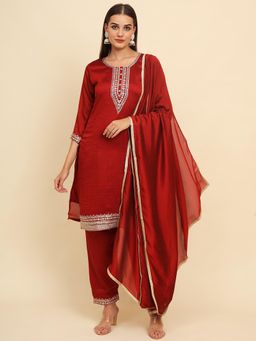 VAIRAGEE - Silk Blend Embroidered Work Kurta with Dupatta (Set of 3)
