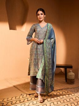 Bani Women - Printed V-Neck Lace Detail Kurta Dupatta (Set of 3)