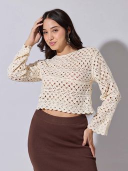 SHOWOFF - Edition Womens Cream Crochet Crop Top