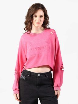 SHOWOFFFF - Edition Womens Typography Pink Distressed Top