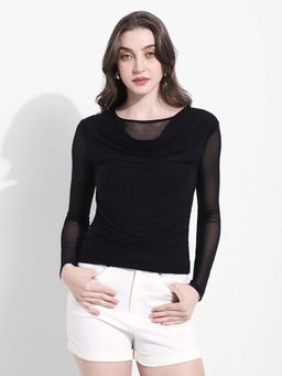 SHOWOFF - Womens Black Long Sleeve Mesh Top
