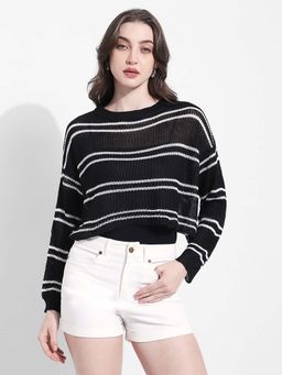 SHOWOFFFF - Womens Striped Knit Black and White Top with Inner