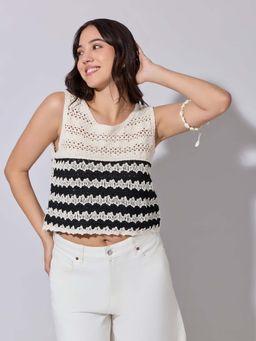 SHOWOFFFF - Edition Womens Cream Crochet Sleeveless Top