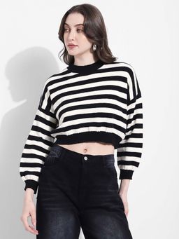 SHOWOFFFF - Womens Striped Black and White Knit Crop Top