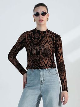 SHOWOFF - Edition Womens Printed Brown Mesh Top