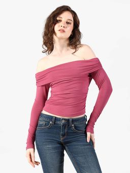 SHOWOFFFF - Edition Womens Pink Off-Shoulder Top