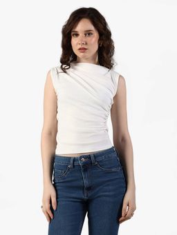 SHOWOFF - Edition Womens White Sleeveless Draped Top