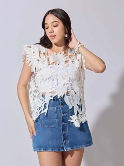 SHOWOFF - Edition Womens White Crochet Cutwork Sleeveless Top