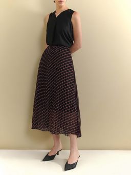 FableStreet - Polyester Flared Knife Pleats Midi Skirt