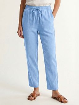 IZF - Women Straight Fit Linen Blue Trouser