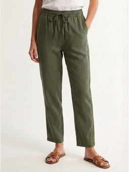 IZF - Women Straight Fit Linen Olive Trouser