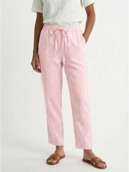 IZF - Women Straight Fit Linen Pink Trouser