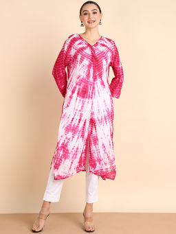 Maaesa - Women Tie Dyed Rayon Pink Straight Kurta