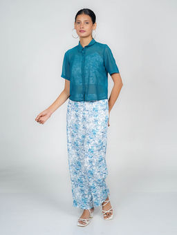 Zink London - Blue Floral Printed Co-Ord (Set of 3)