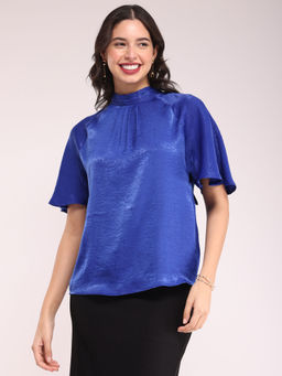FableStreet - Satin Tie-Up Top - Blue