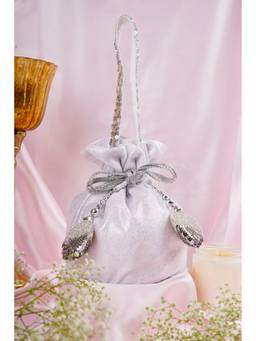 SWABHIMANN - Silver Christina Georgette Potli Bag