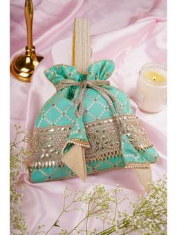SWABHIMANN - Mint Pitika Brocade Potli Bag