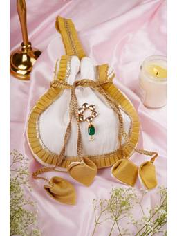 SWABHIMANN - White Vishakha Silk Potli Bag