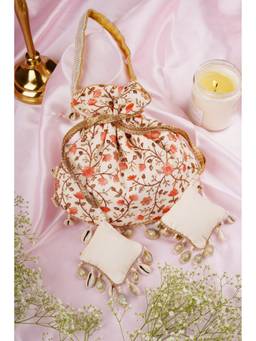 SWABHIMANN - Cream Floroi Floral Potli Bag