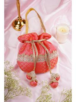 SWABHIMANN - Pink Ismat Chanderi Potli Bag