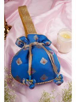 SWABHIMANN - Blue Misha Brocade Potli Bag