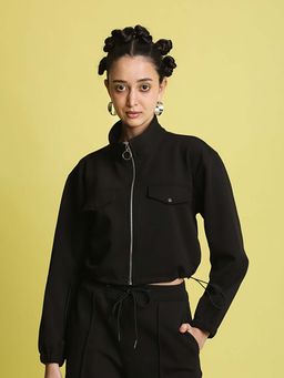 Bene Kleed - Women Relaxed Fit High Neck Toggle Hem Crop Jacket