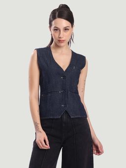 Bene Kleed - Women Denim V-Neck Sleeveless Waistcoat