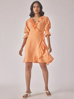 The Label Life - Melon Ruffled Wrap Dress