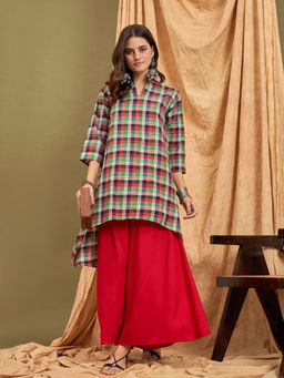 InWeave - Green Checks Asymmetrical Fit Kurta