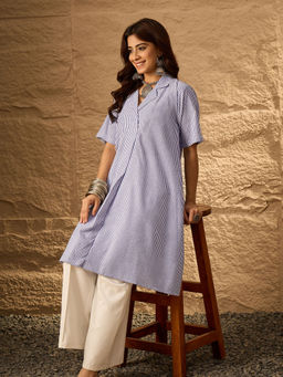 InWeave - Blue Stripes Relaxed Fit Kurta
