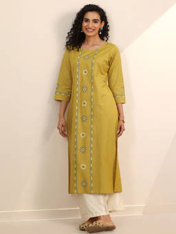Libas - Yellow Printed Regular Fit Kurta