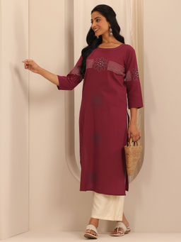 Libas - Red Floral Regular Fit Kurta