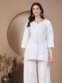 SHADES OF FAASHION - White Embroidered Regular Fit Kurti