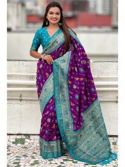 SGF11 - Purple Kanjivaram Patola Pure Soft Silk Saree with Unstitched Blouse