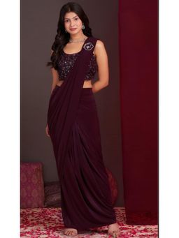 Stylum - Wine Pre-Drape Saree with Stitched Blouse