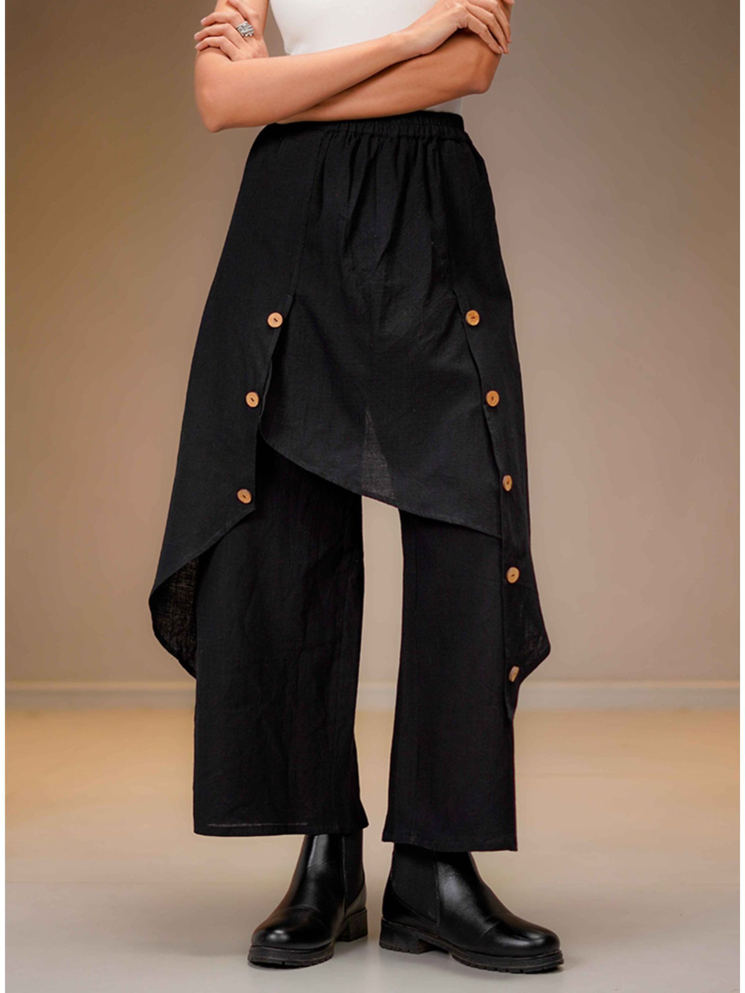 prathaa Black Mul Layered Wide-Leg Pant-picture-42