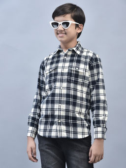 CRIMSOUNE CLUB - Boys Navy Blue Checked Shirt