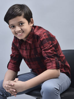 CRIMSOUNE CLUB - Boys Maroon Checked Shirt