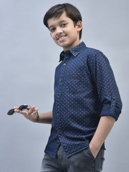 CRIMSOUNE CLUB - Boys Navy Blue Printed Shirt