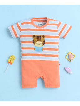 Bumzee - Orange Boys Half Sleeves Thigh Length Romper