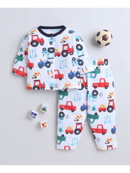 Bumzee - White Baby Boys Full Sleeves Jhabla and Pyjama