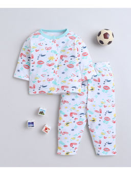 Bumzee - White Baby Girls Full Sleeves Jhabla and Pyjama