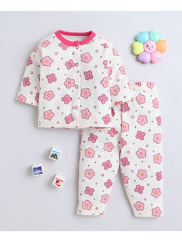 Bumzee - Beige Baby Girls Full Sleeves Jhabla and Pyjama