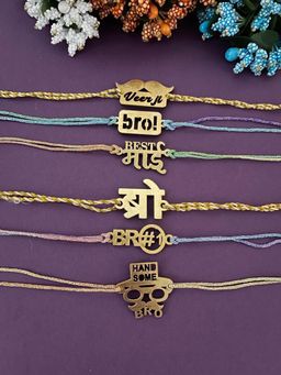 Digital Dress Room - Quirky Mdf En Bro Rakhi Combo for Brothers Thread (Pack of 6)
